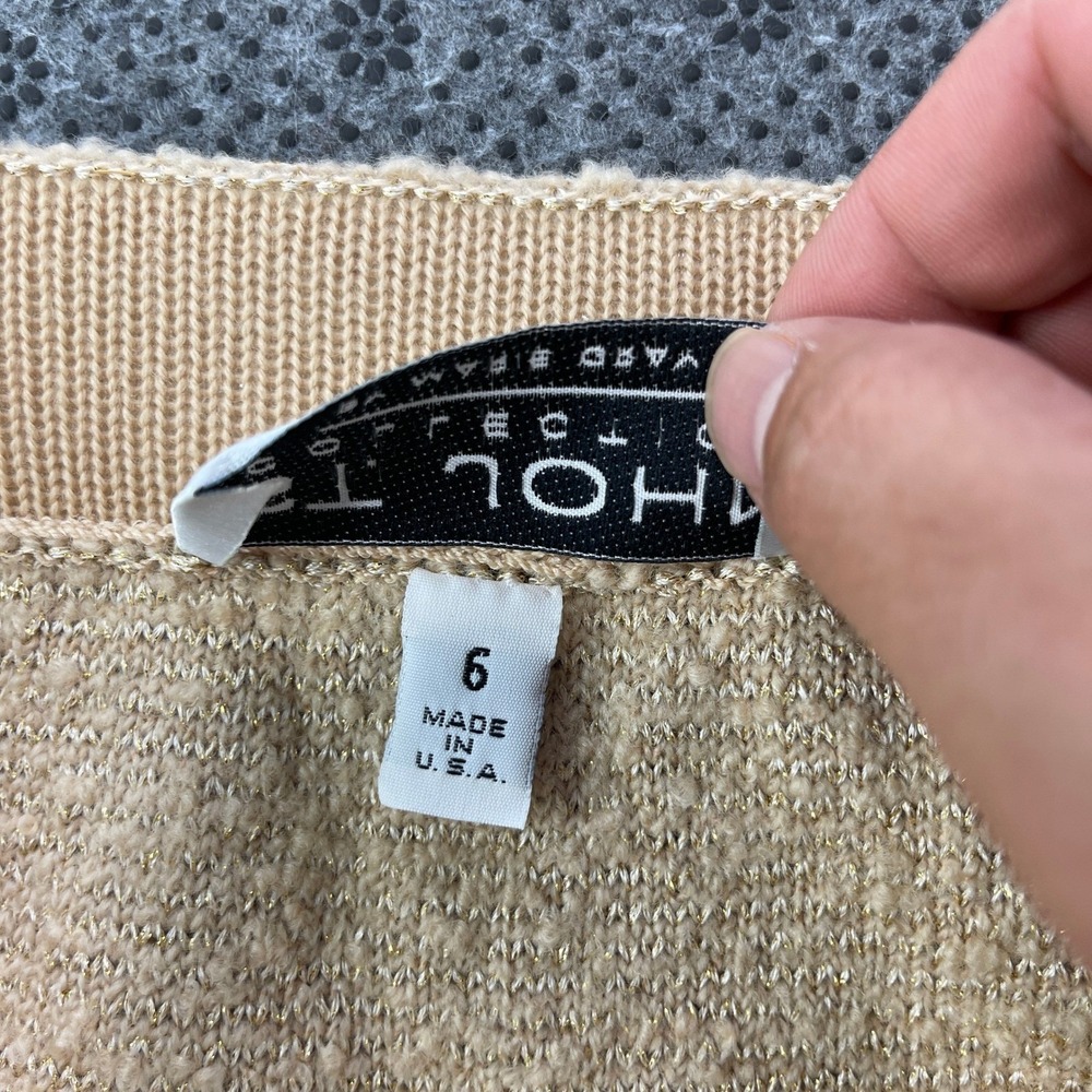 St John Collection Marie Gray Santana Knit Skirt Suit Beige Gold Metallic 4 6 - Picture 10 of 16